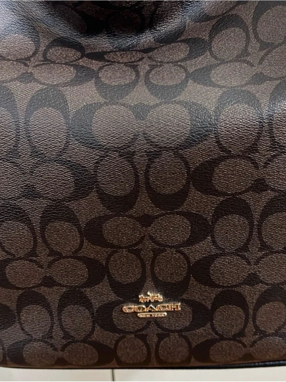 Coach Pennie Shoulder Bag Signature Canvas Brown Black Leather C1523